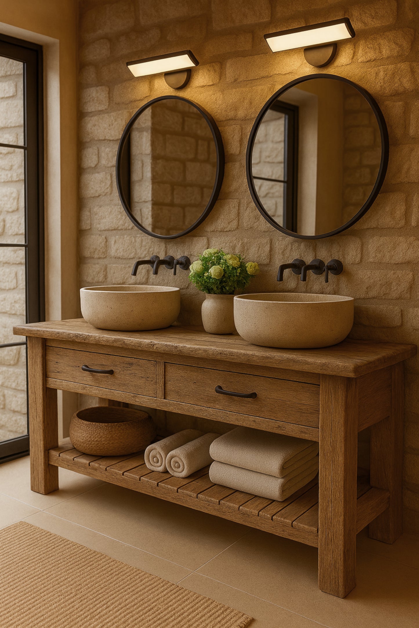 Wood Bathroom Vanity with 2 Drawers, Rustic Solid Wood Bathroom Vanities