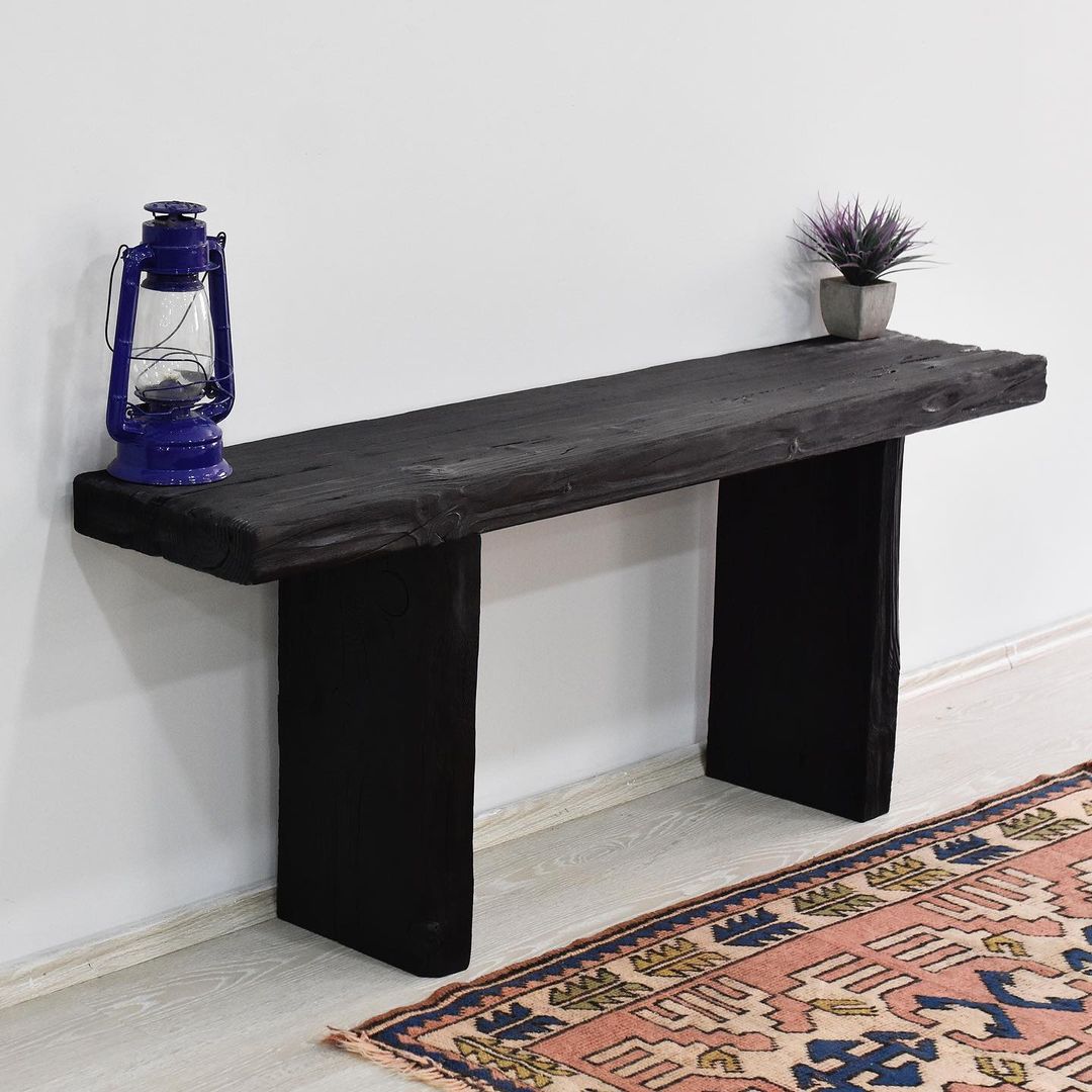 Black Wood Bench, Rustic Wood Indoor Entryway Bench – DR WOODART