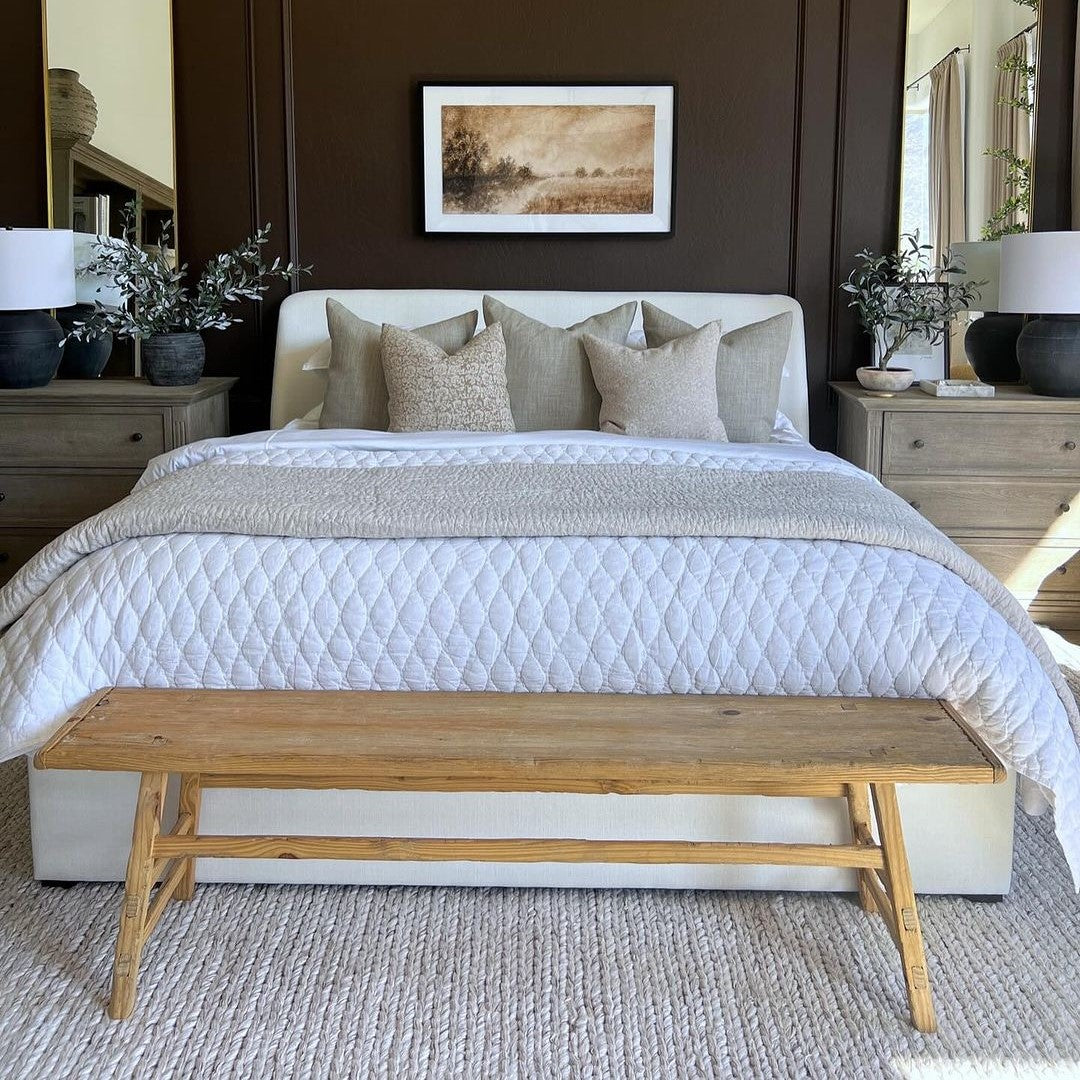 Wood Bench Edge Of The Bed Bench Wood Bench Woven Bedroom Bench