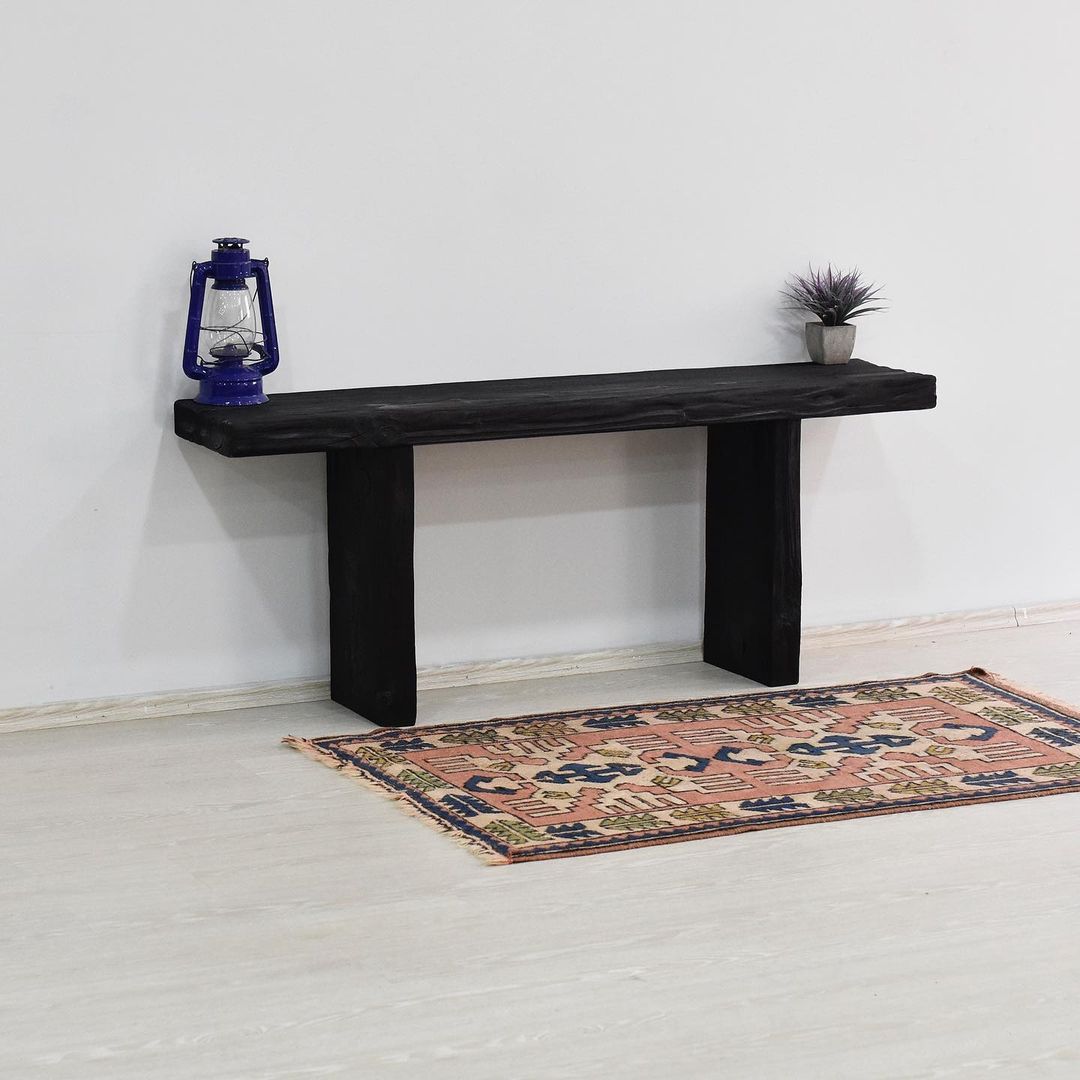 Black Wood Bench, Rustic Wood Indoor Entryway Bench
