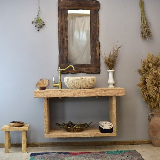 Floating Wood Bathroom Vanity, Solid Wood, Farmhouse Style