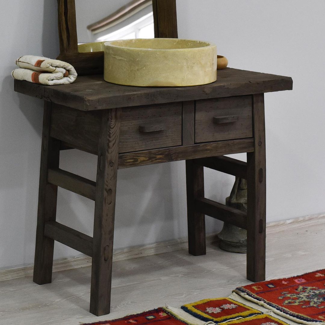 Wood Bathroom Vanity with Drawers, Rustic Solid Wood Bathroom Vanities