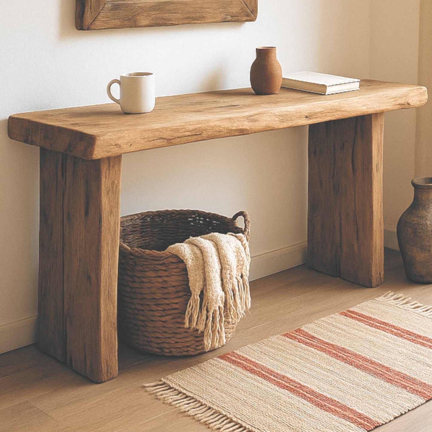 Rustic Wooden Console Table, Reclaimed Solid Wood