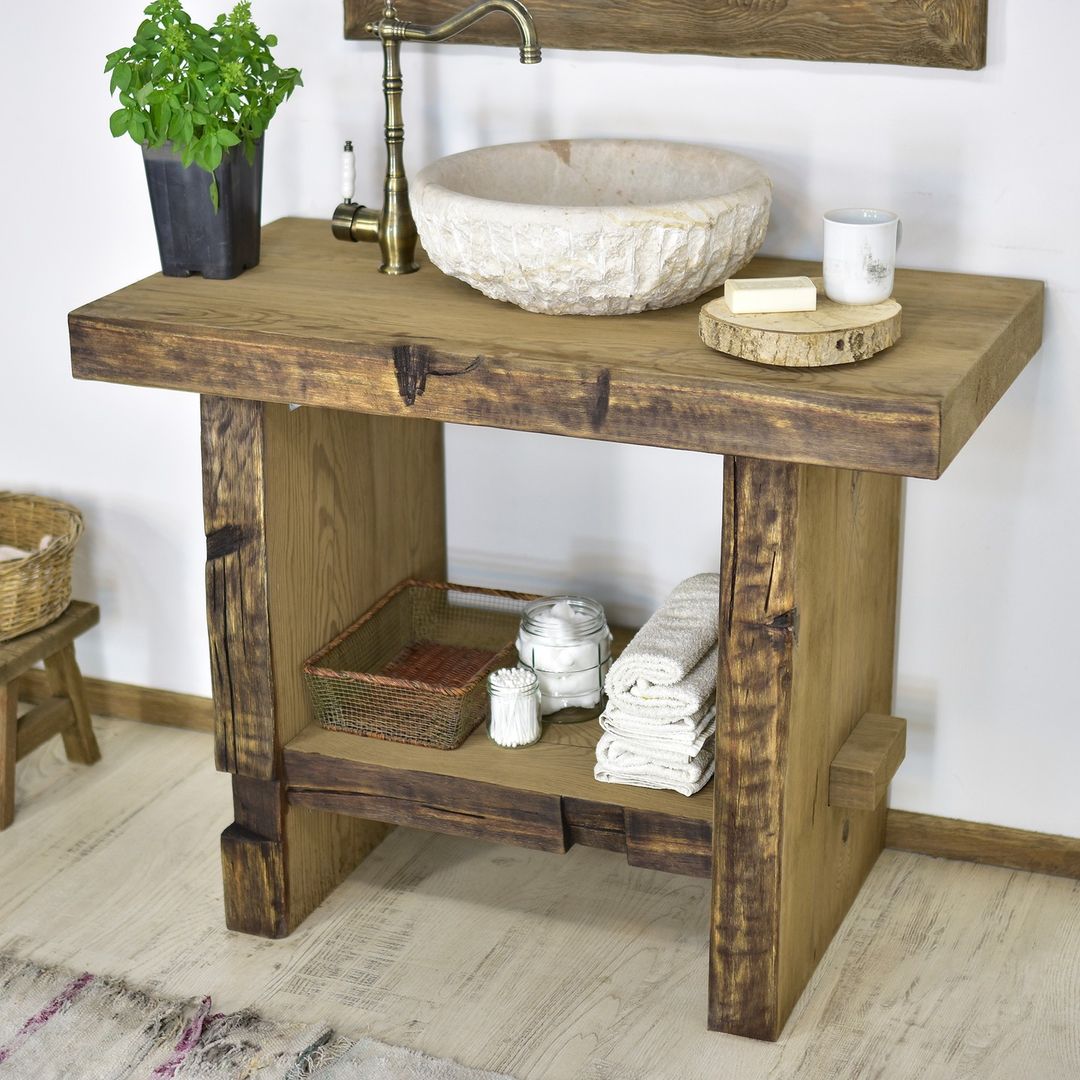 Rustic Wood Bathroom Vanity, Natural Wood Bathroom Vanity