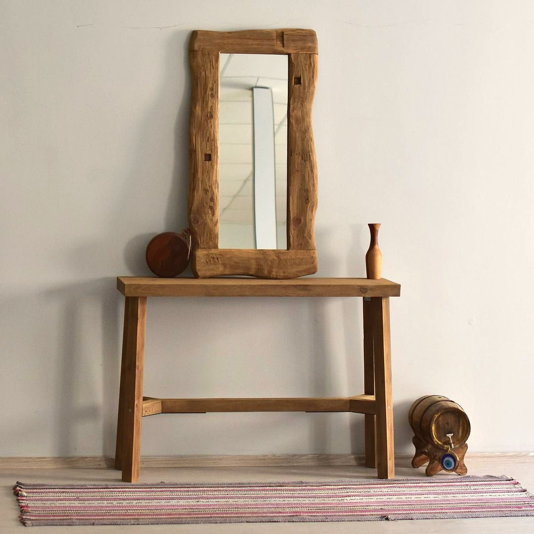 Mirrored Console Table, Unique Rustic Reclaimed Solid Wood, Custom Farmhouse Hallway Sofa Entrway Table Wooden Solid Foyer Entry Table