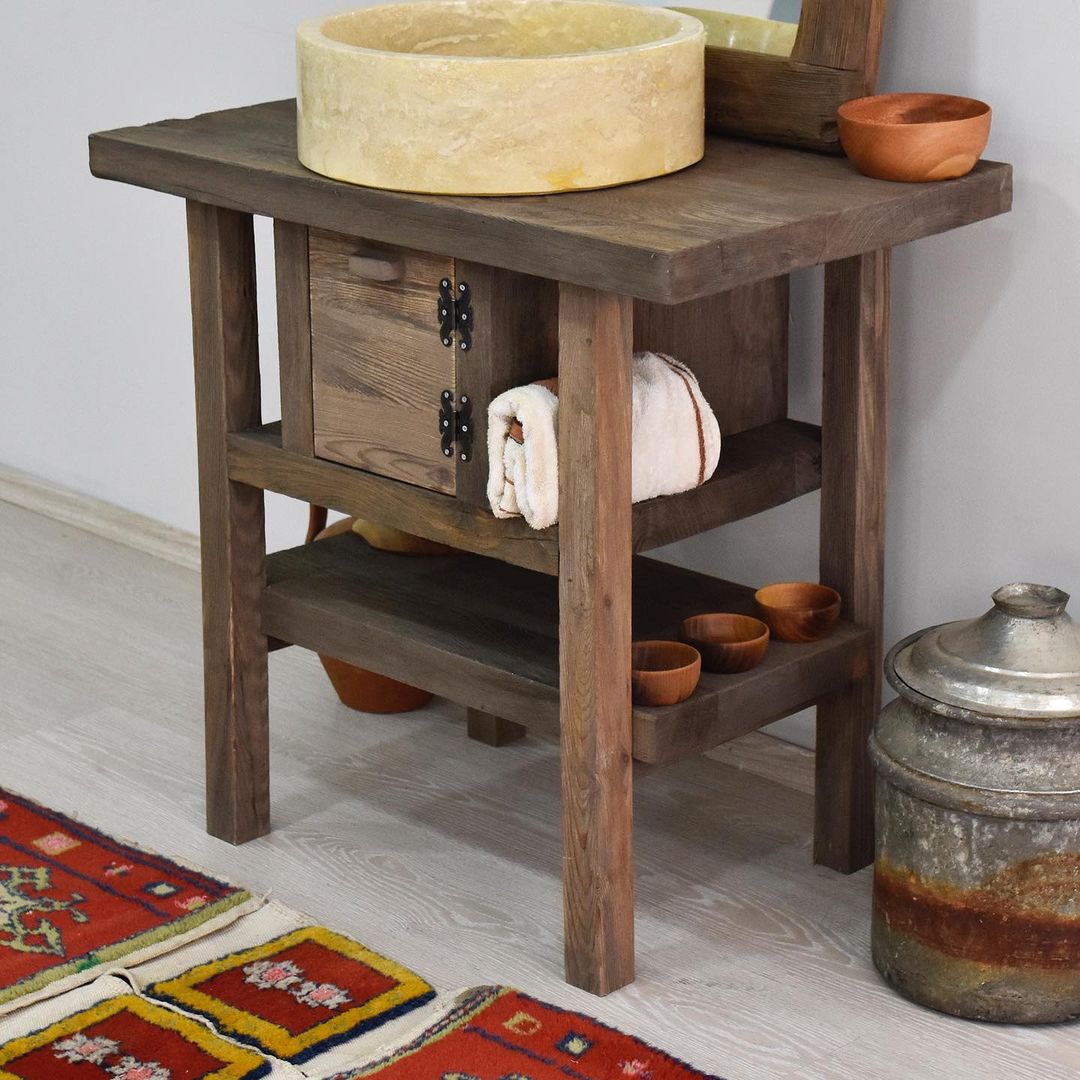 Wood Bathroom Vanity with Storage, Rustic Solid Wood Bathroom Vanities