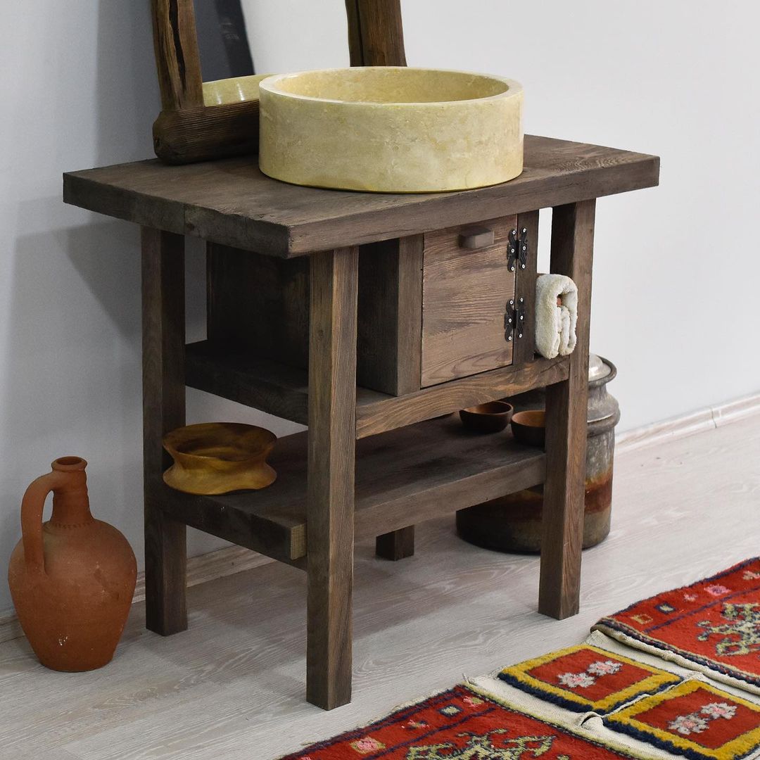 Wood Bathroom Vanity with Storage, Rustic Solid Wood Bathroom Vanities