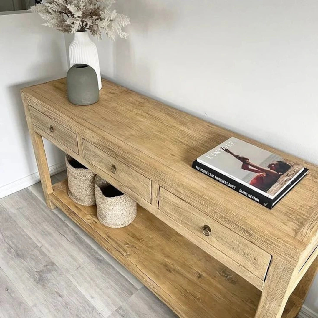 Wood Console Table With Drawers, Solid Wood Console Table With Storage