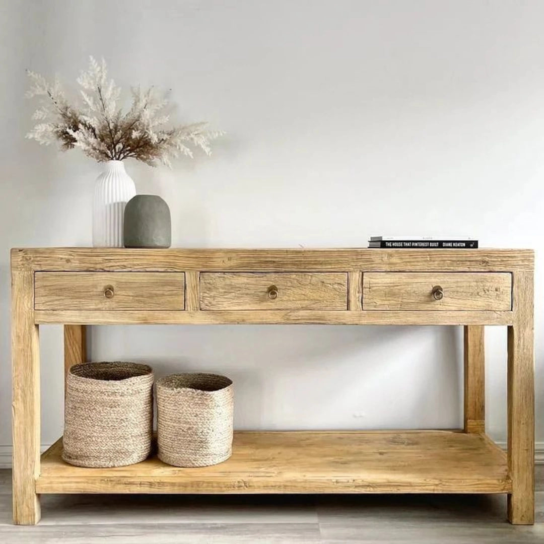 Wood Console Table With Drawers, Solid Wood Console Table With Storage