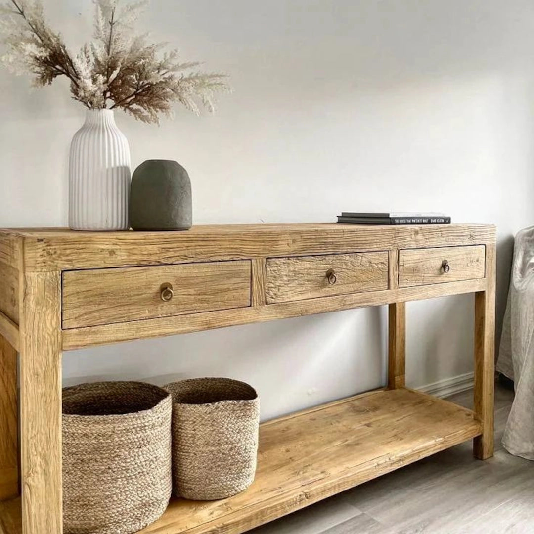 Wood Console Table With Drawers, Solid Wood Console Table With Storage
