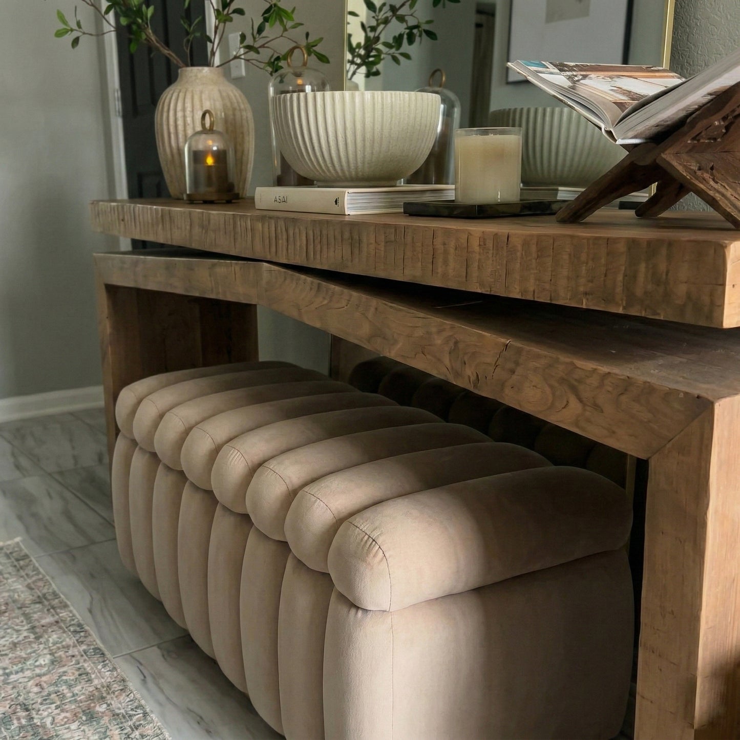 Rustic Wooden Console Table, Double Top, Reclaimed Solid Wood, Dresser Table