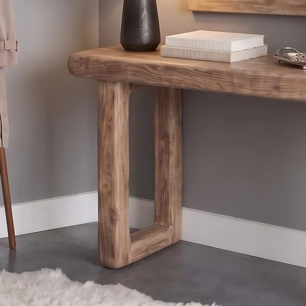 Geometric U-Leg Solid Wood Console Table with Rounded Edges