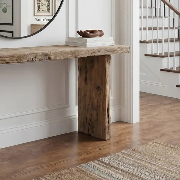 Organic Wabi-Sabi Live Edge Solid Wood Block Console Table