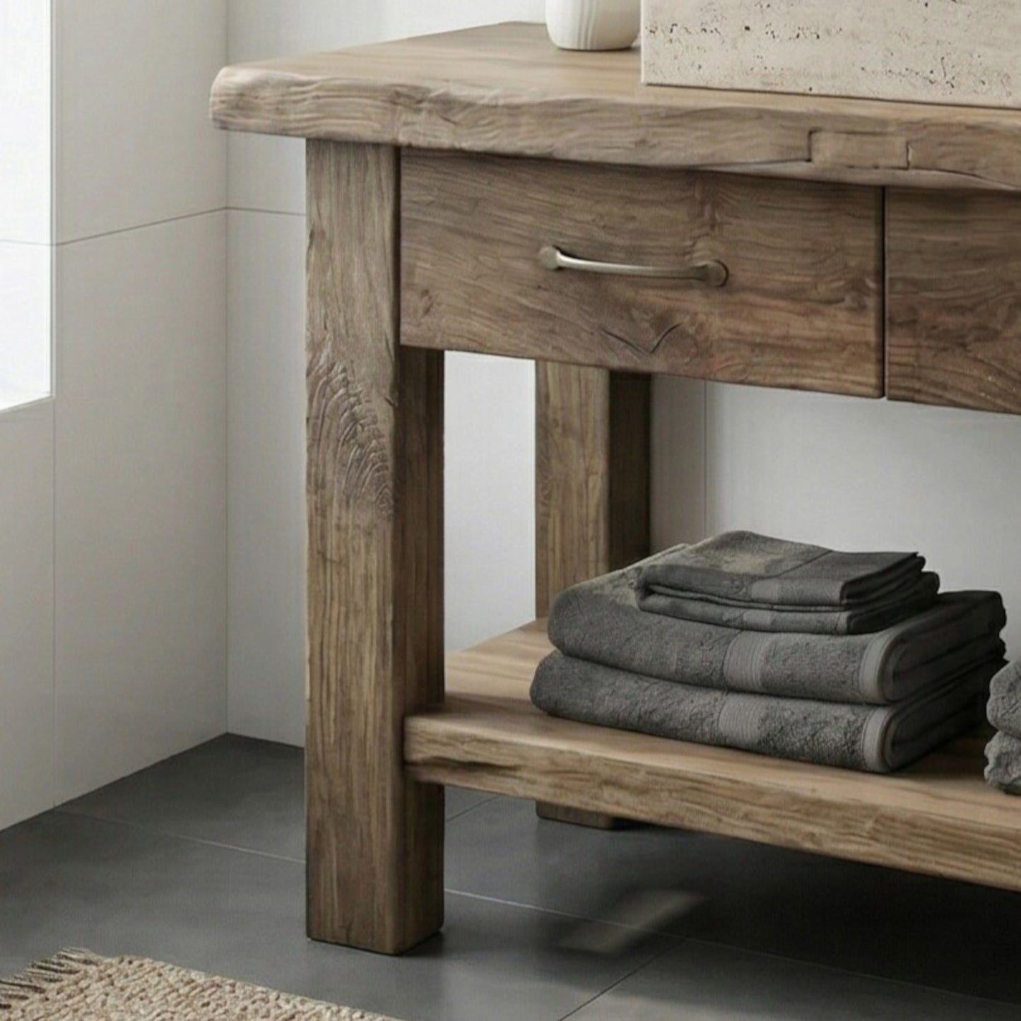 Rustic Wood Bathroom Vanity with Drawers, Reclaimed Wood Double Single Sink