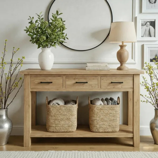 Rustic 3-Drawer Solid Wood Console Table by Drwoodart