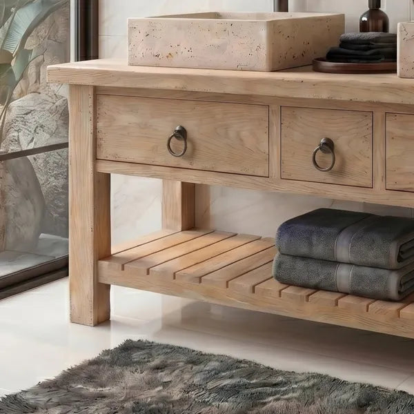 Rustic Solid Wood Double Sink Bathroom Vanity