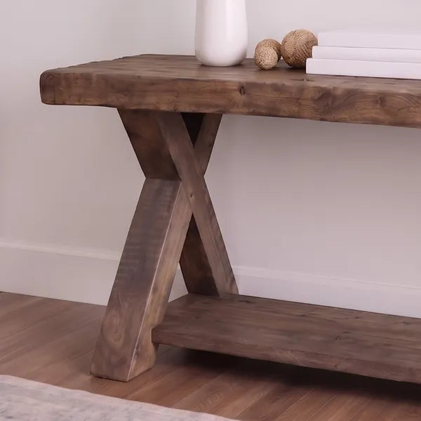 Rustic Solid Wood X-Base Console Table