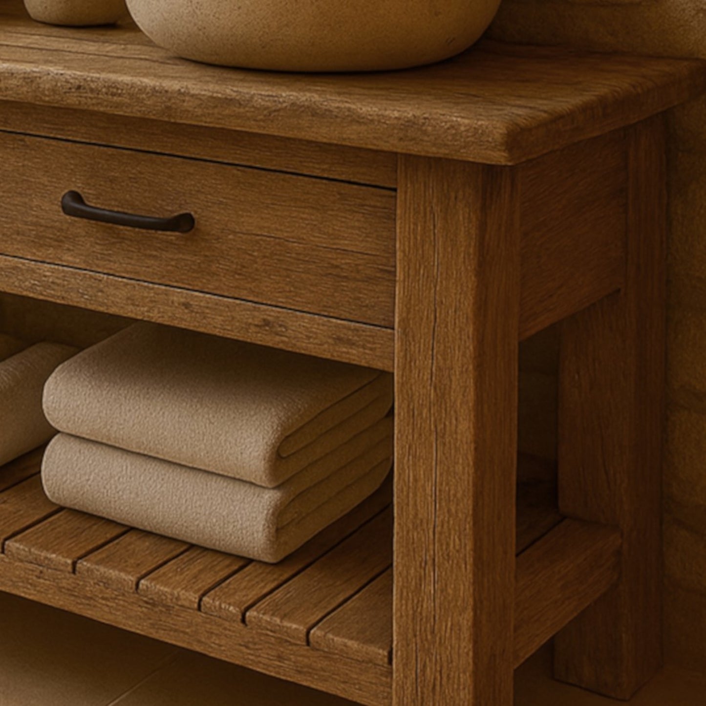 Wood Bathroom Vanity with 2 Drawers, Rustic Solid Wood Bathroom Vanities