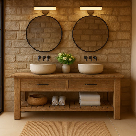 Wood Bathroom Vanity with 2 Drawers, Rustic Solid Wood Bathroom Vanities