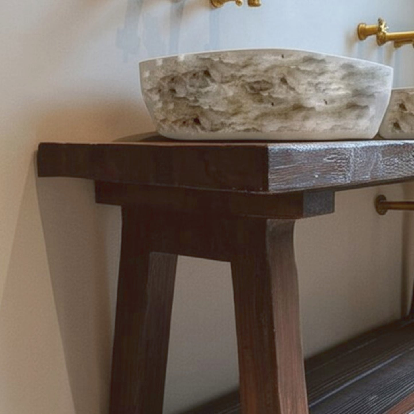 Rustic Oak Wood Bathroom Vanity with Open Shelf, Reclaimed Wood, Farmhouse Style