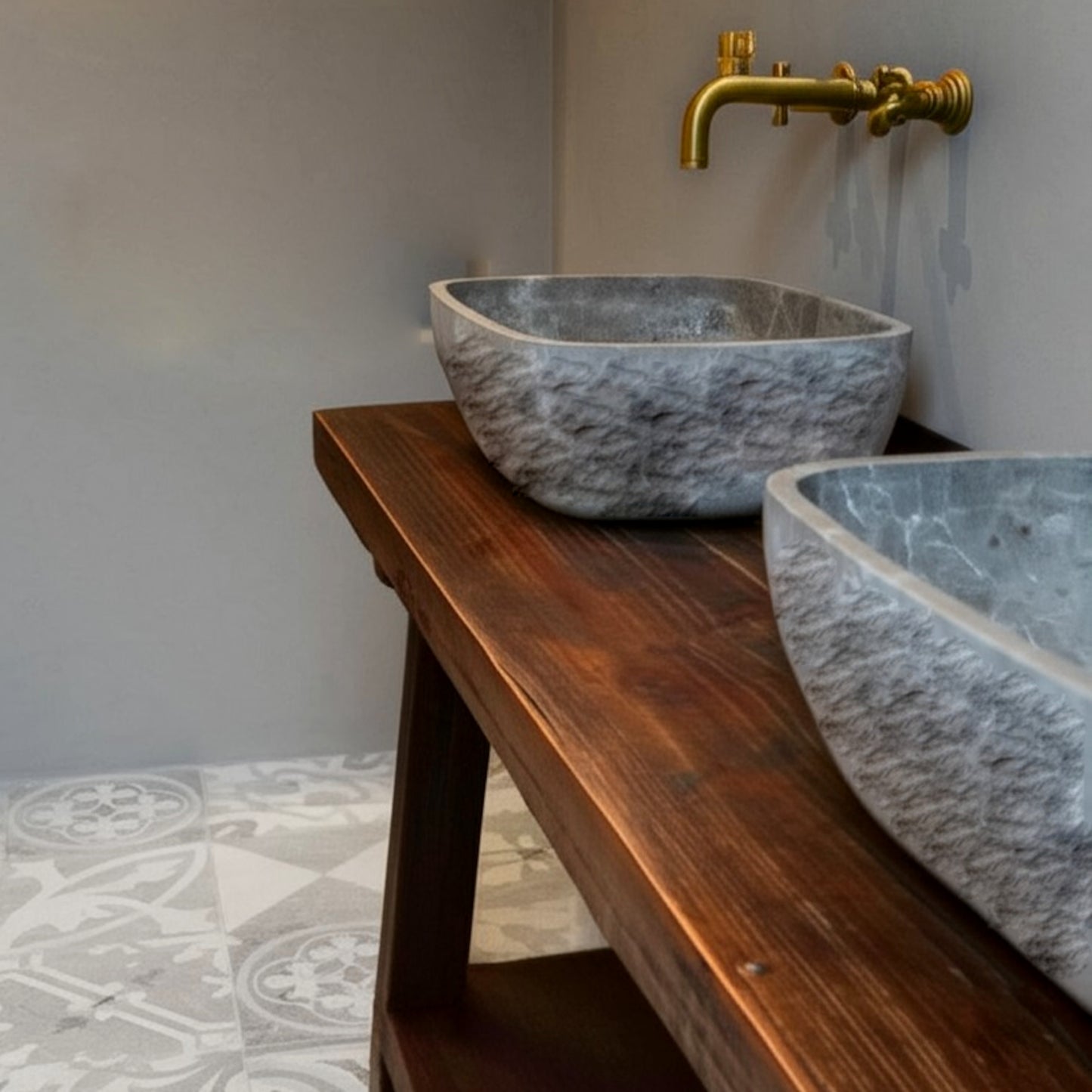Rustic Oak Wood Bathroom Vanity with Open Shelf, Reclaimed Wood, Farmhouse Style