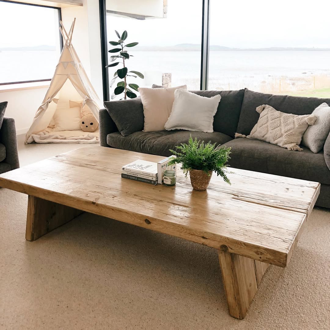 Large Wooden Coffee Table, Rectangular Wood Reclaimed Coffee Table