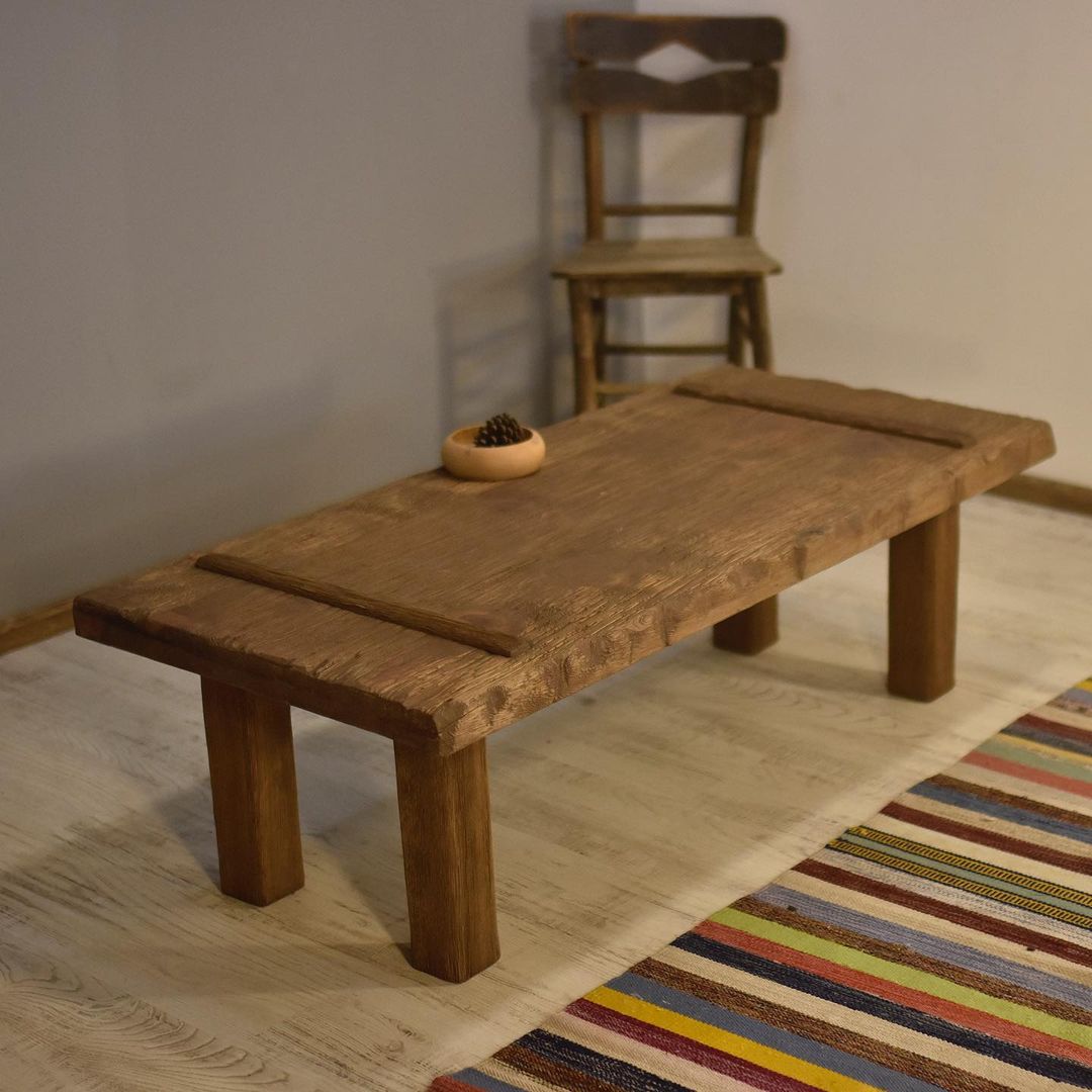 Wood Coffee Table, Rustic Coffee Table, Rectangle Dark Wood Coffee Table