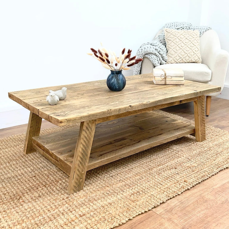 Wooden Coffee Table, Rectangular Reclaimed Wood Coffee Table