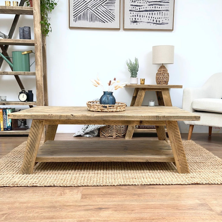 Wooden Coffee Table, Rectangular Reclaimed Wood Coffee Table