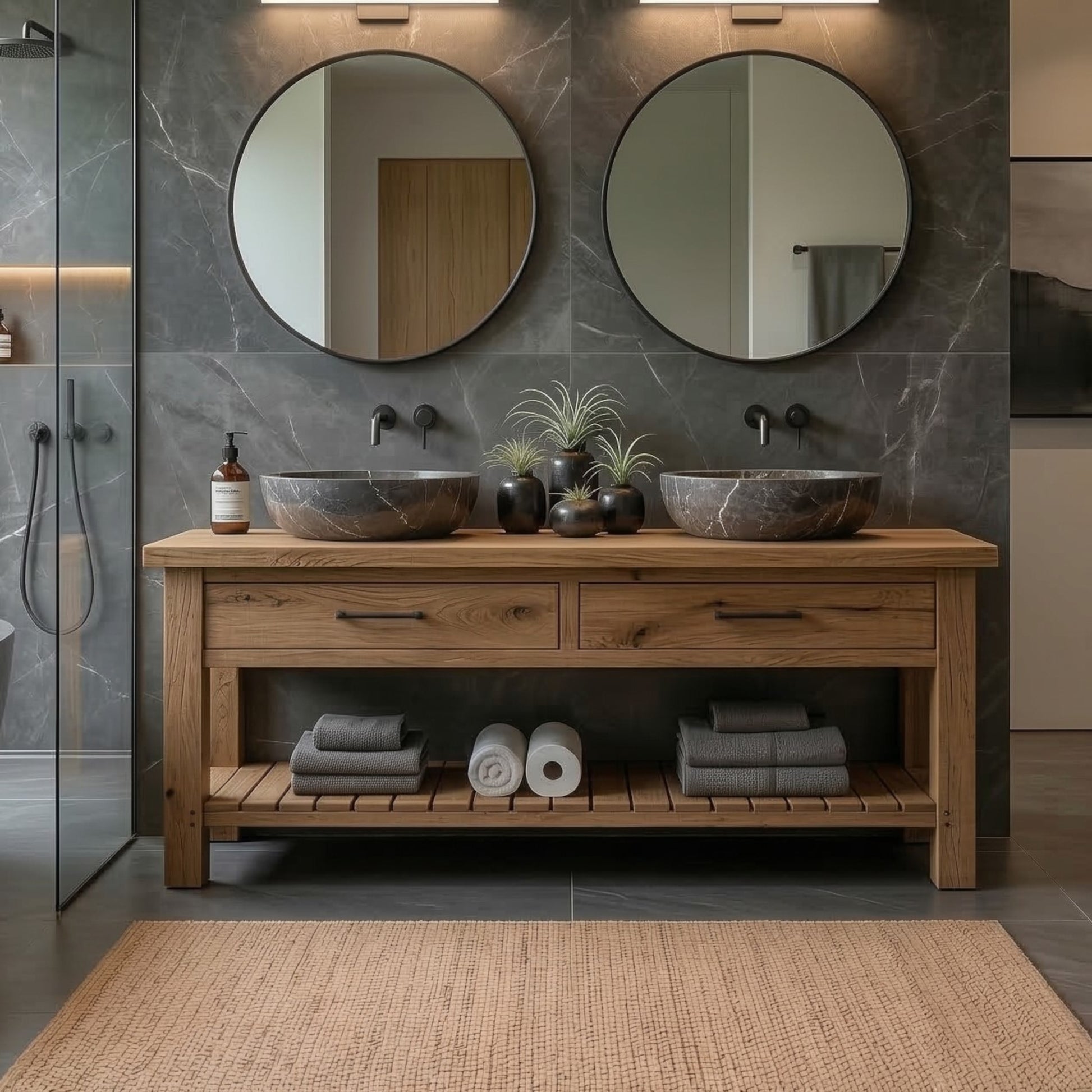 Custom Size Solid Wood Bathroom Vanity with Drawers by Drwoodart