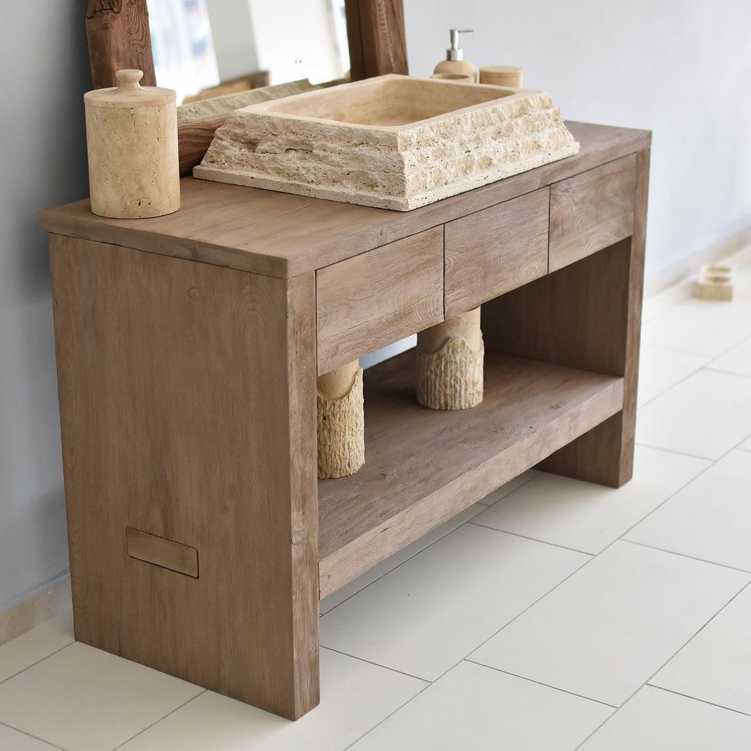 Wooden Bathroom Vanity With Drawers, Reclaimed Solid Wood