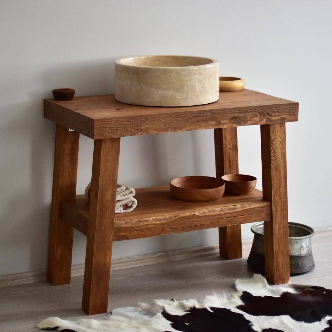 Handmade Rustic Bathroom Vanity, Reclaimed Wood Solid Bathroom Vanity, Handcrafted Live Edge