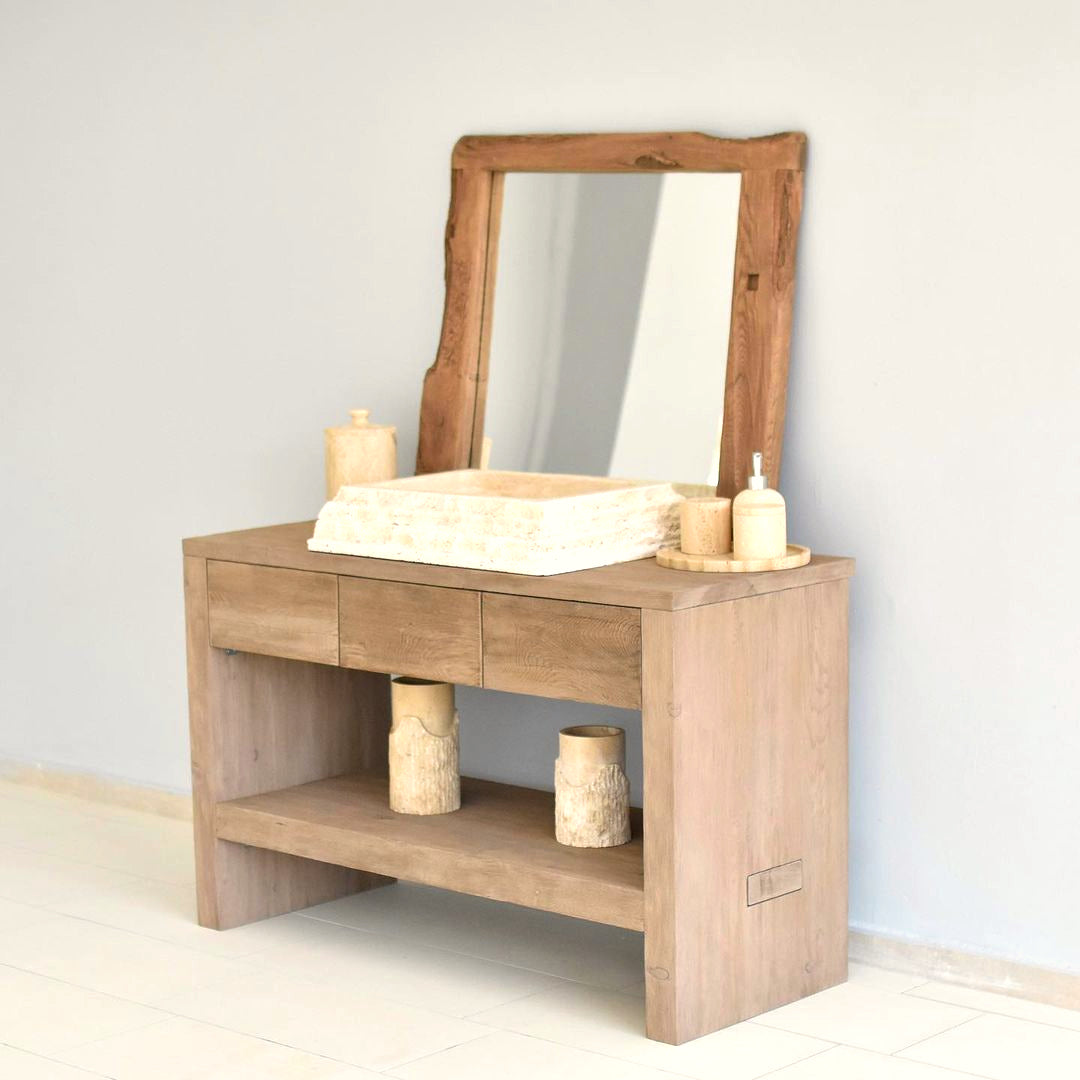 Wooden Bathroom Vanity With Drawers, Reclaimed Solid Wood