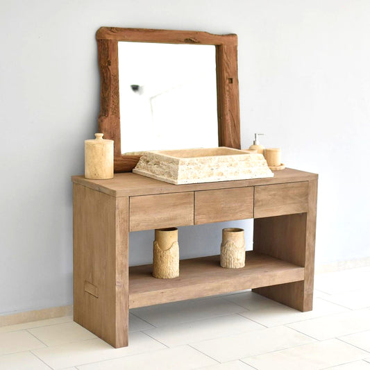 Wooden Bathroom Vanity With Drawers, Farmhouse Furniture Narrow Floating Live Edge