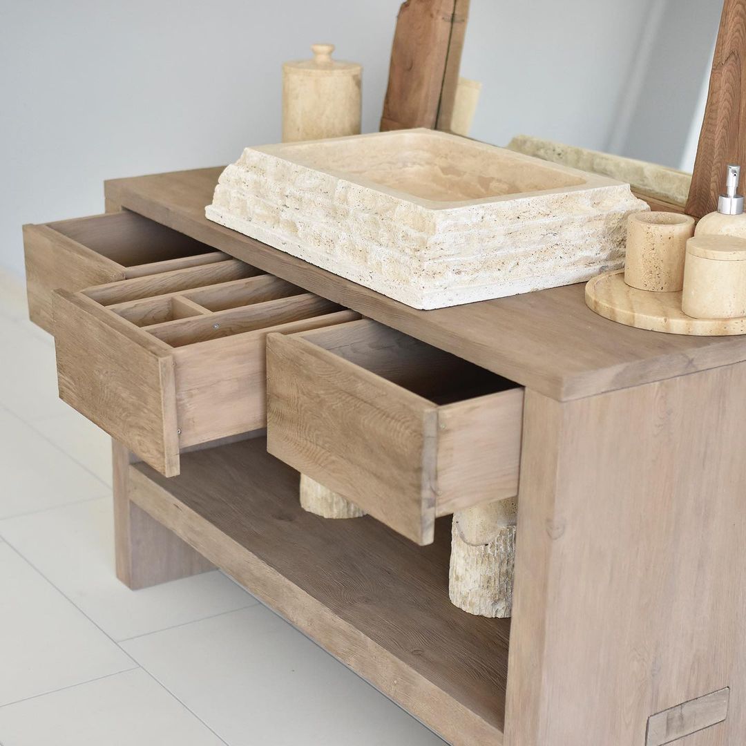 Wooden Bathroom Vanity With Drawers, Reclaimed Solid Wood