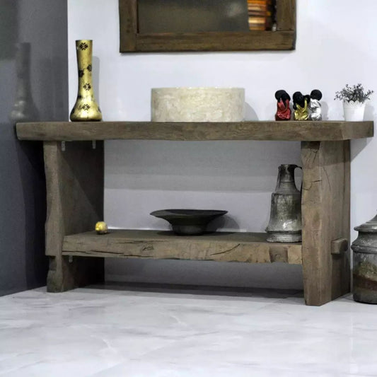 Rustic Wood Bathroom Vanity with Open Shelf, Reclaimed Wood, Farmhouse Style
