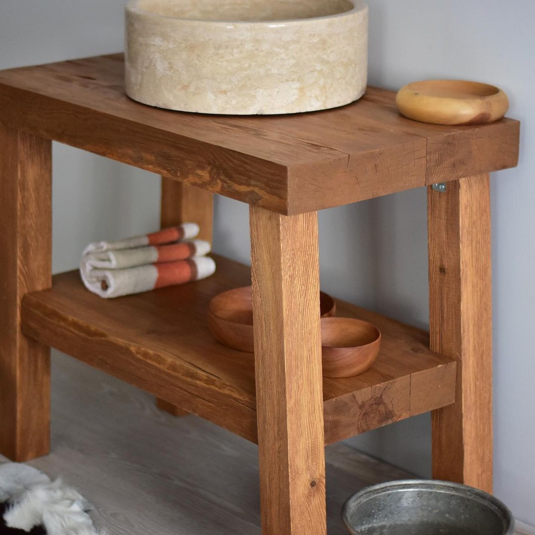 Handmade Rustic Bathroom Vanity, Reclaimed Wood Solid Bathroom Vanity, Handcrafted Live Edge