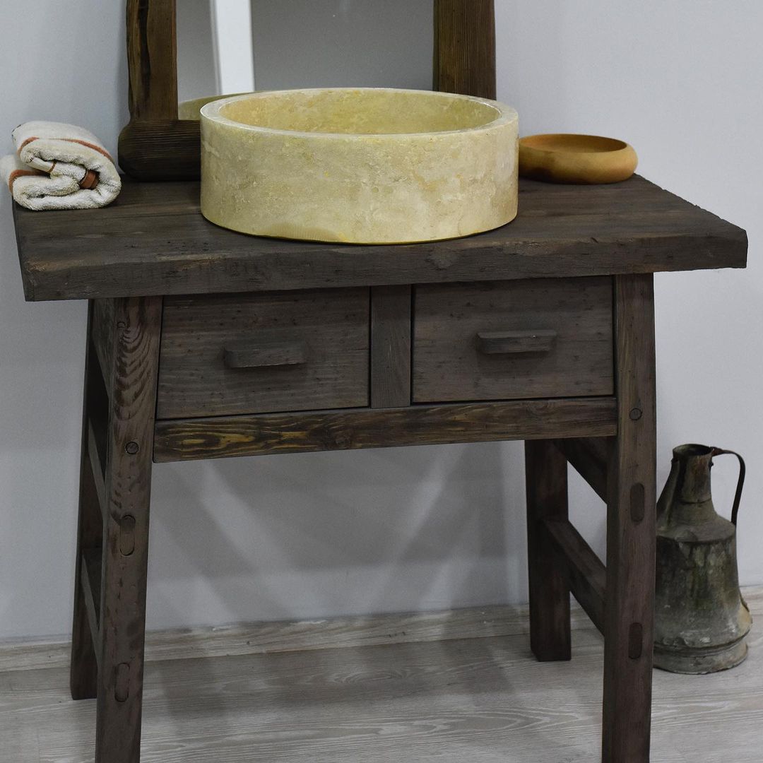 Wood Bathroom Vanity with Drawers, Rustic Solid Wood Bathroom Vanities