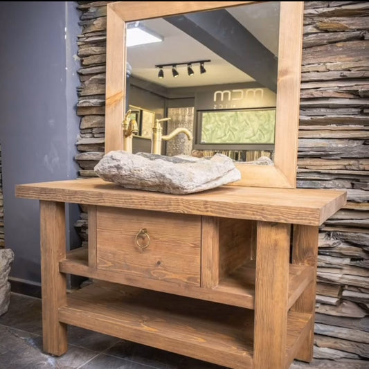 Wooden Bathroom Vanity Cabinets, Rustic Solid Wood Farmhouse Furniture Narrow Floating Live Edge