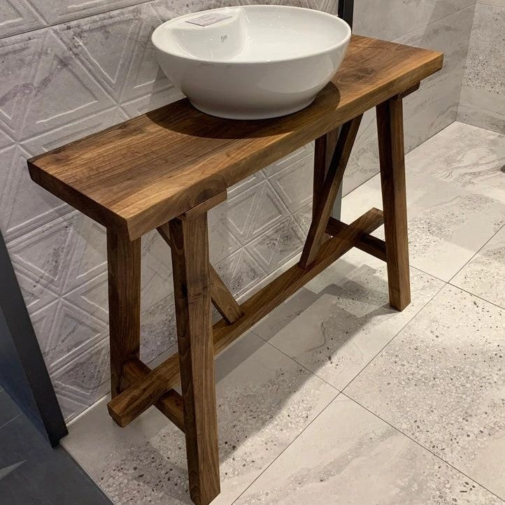 Bathroom Vanity, Walnut Solid Wood Bathroom Vanity, Farmhouse Modern Rustic Wood Decor, Counter Top Wood Table