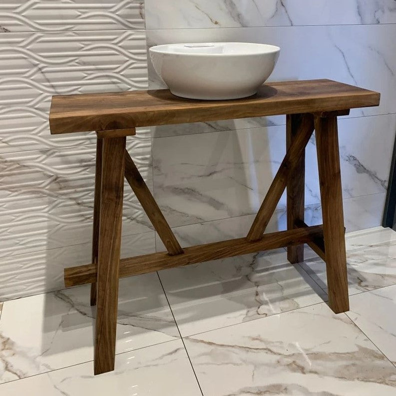 Bathroom Vanity, Walnut Solid Wood Bathroom Vanity, Farmhouse Modern Rustic Wood Decor, Counter Top Wood Table