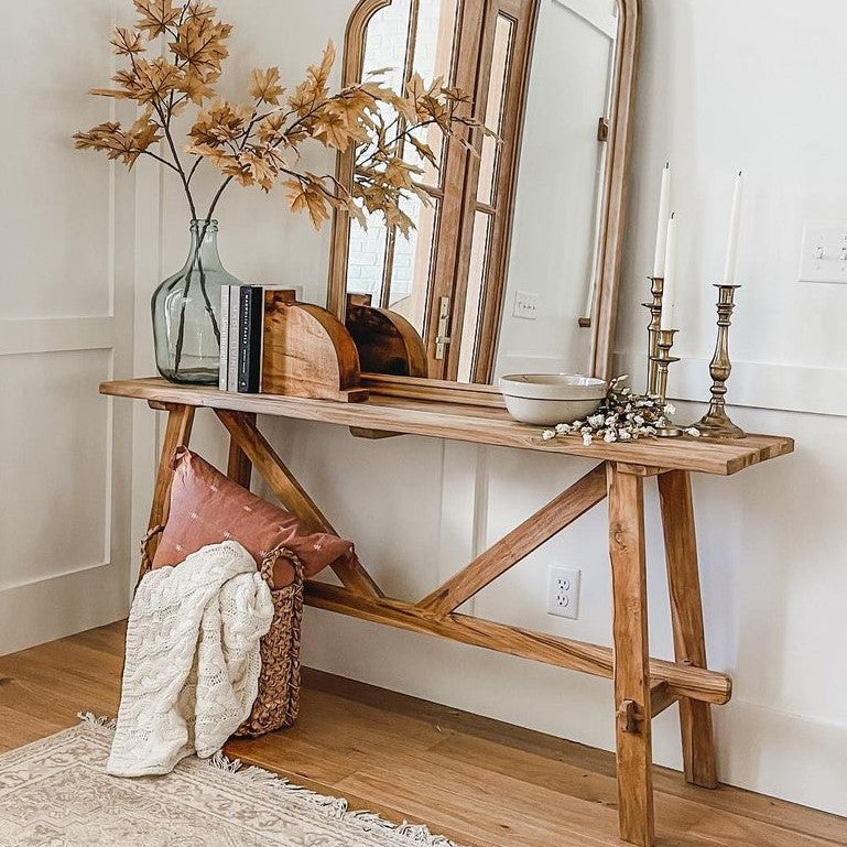 Long Wooden Console Table, Farmhouse Hallway Side Sofa Tall Table, Reclaimed Wood Dresser for Living Room