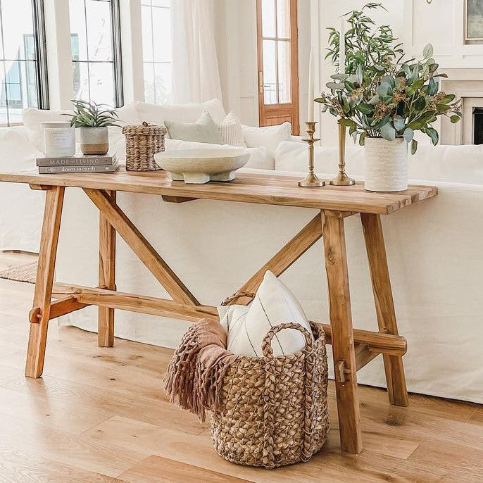 Long Wooden Console Table, Farmhouse Hallway Side Sofa Tall Table, Reclaimed Wood Dresser for Living Room