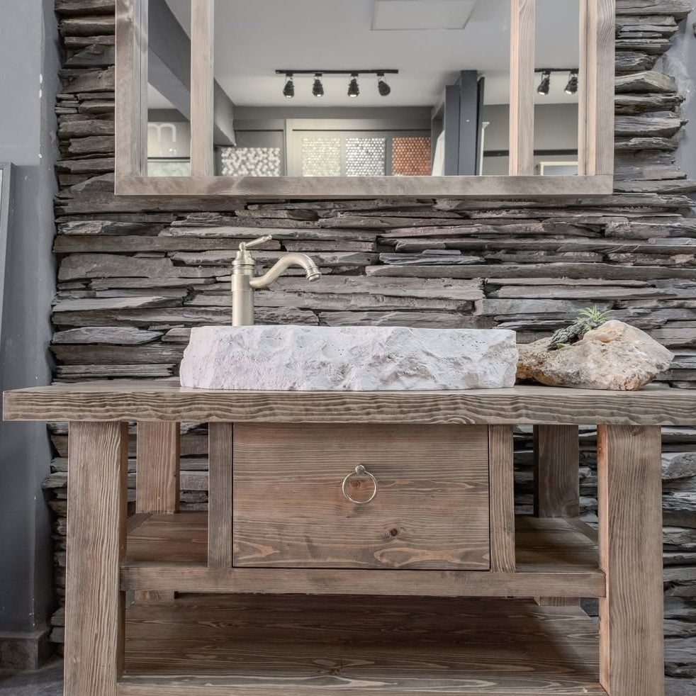 Wood Bathroom Vanity, Rustic Solid Wood Bathroom Vanities, Single Sink Vanity