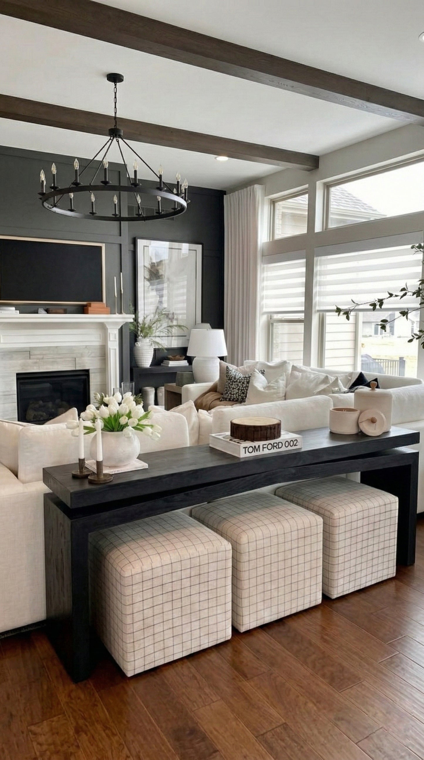 Rustic Wooden Black Console Table, Double Top, Reclaimed Solid Wood, Dresser Table