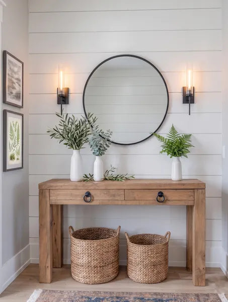 Chunky Solid Wood 2-Drawer Entryway Console Table