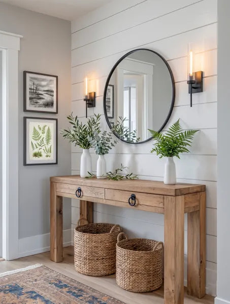 Chunky Solid Wood 2-Drawer Entryway Console Table