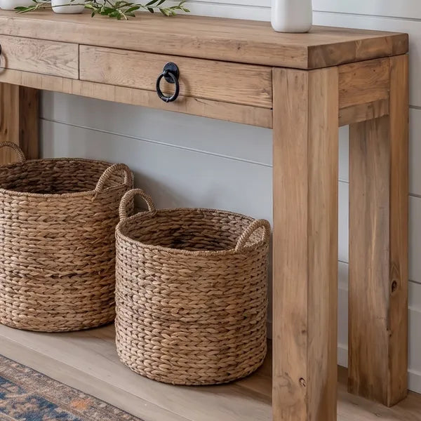 Chunky Solid Wood 2-Drawer Entryway Console Table