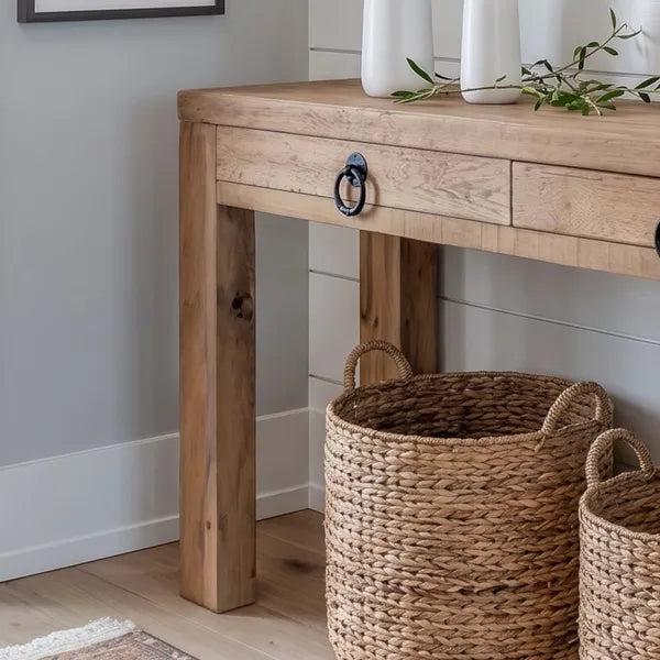 Chunky Solid Wood 2-Drawer Entryway Console Table