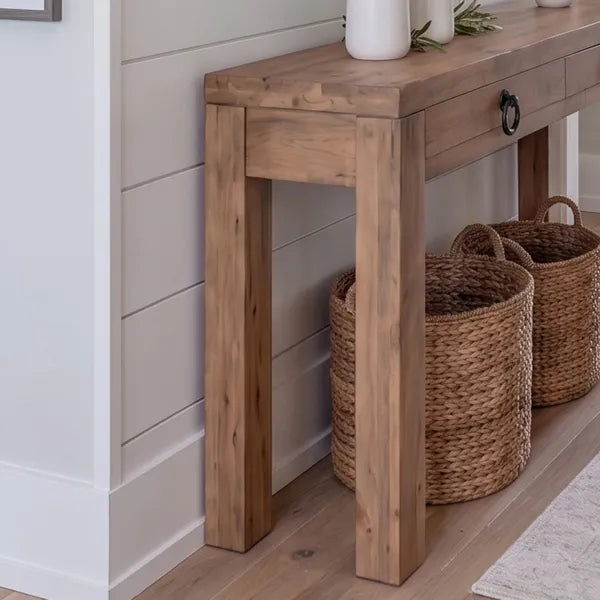 Chunky Solid Wood 2-Drawer Entryway Console Table
